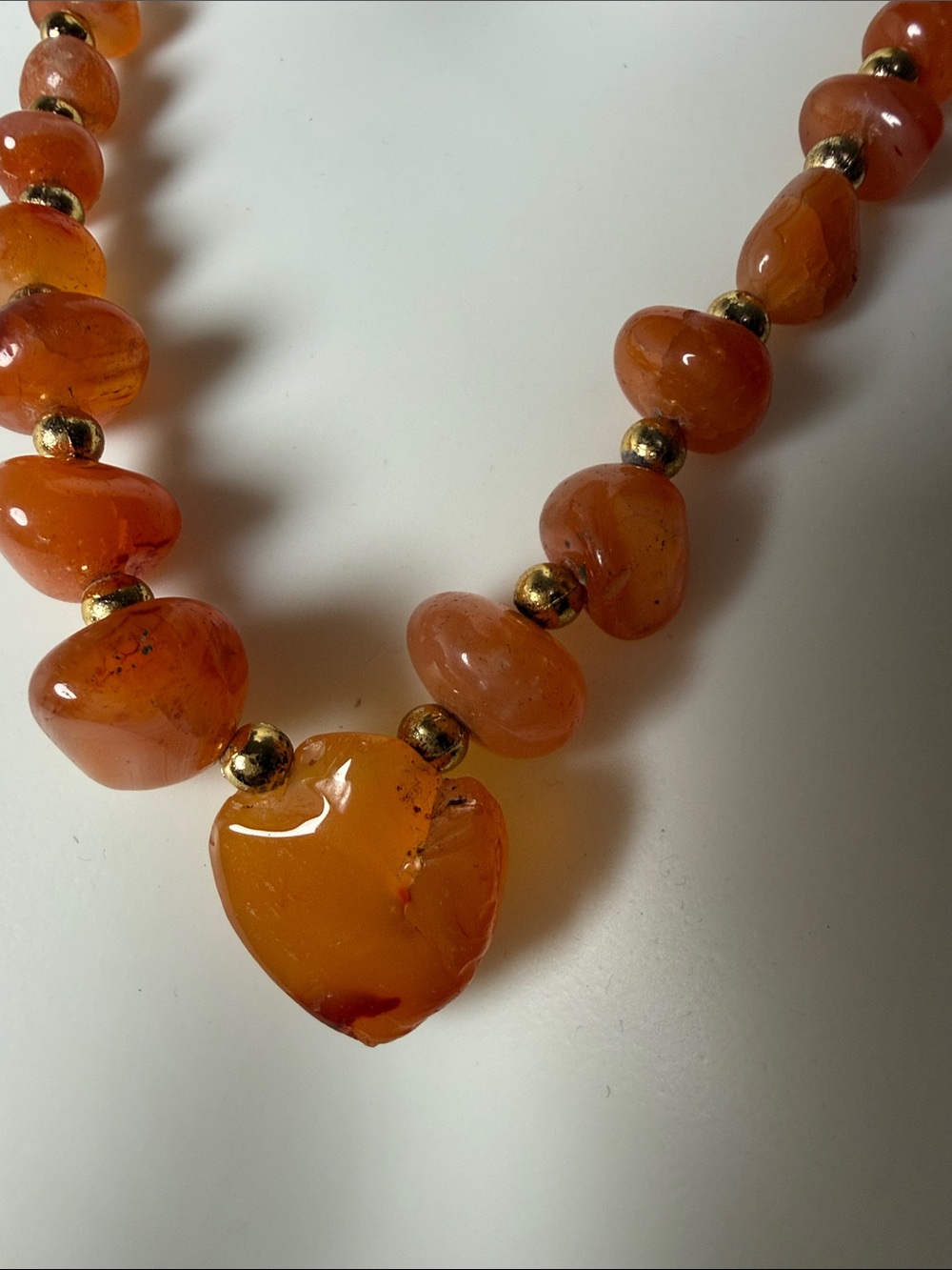 Vintage Nepalese Carnelian Agate Heart Bead Necklace - Orange - Picture 2 of 4